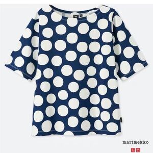 [NWOT] Marimekko X Uniqlo Womens Navy Blue & White Polka Dot T-Shirt Size Small